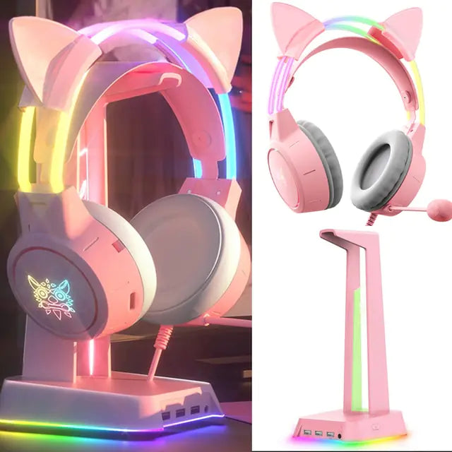 RGB Light Gamer Headset Cat Ear Gaming Headphones