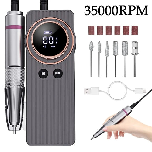 35000RPM Nail Drill Machine Electric Portable Nail File Rechargeable