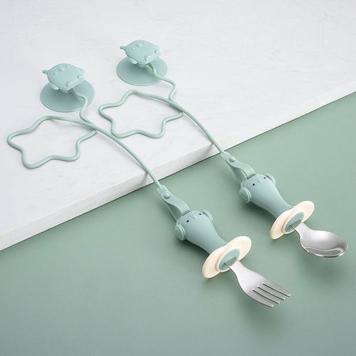 Infant Stainless Steel Training Spoon Fork Anti-drop