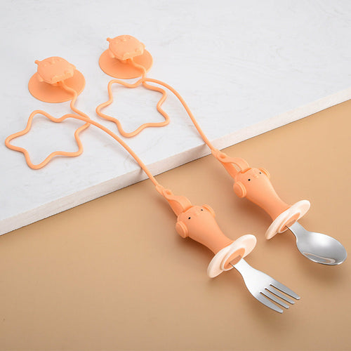 Infant Stainless Steel Training Spoon Fork Anti-drop