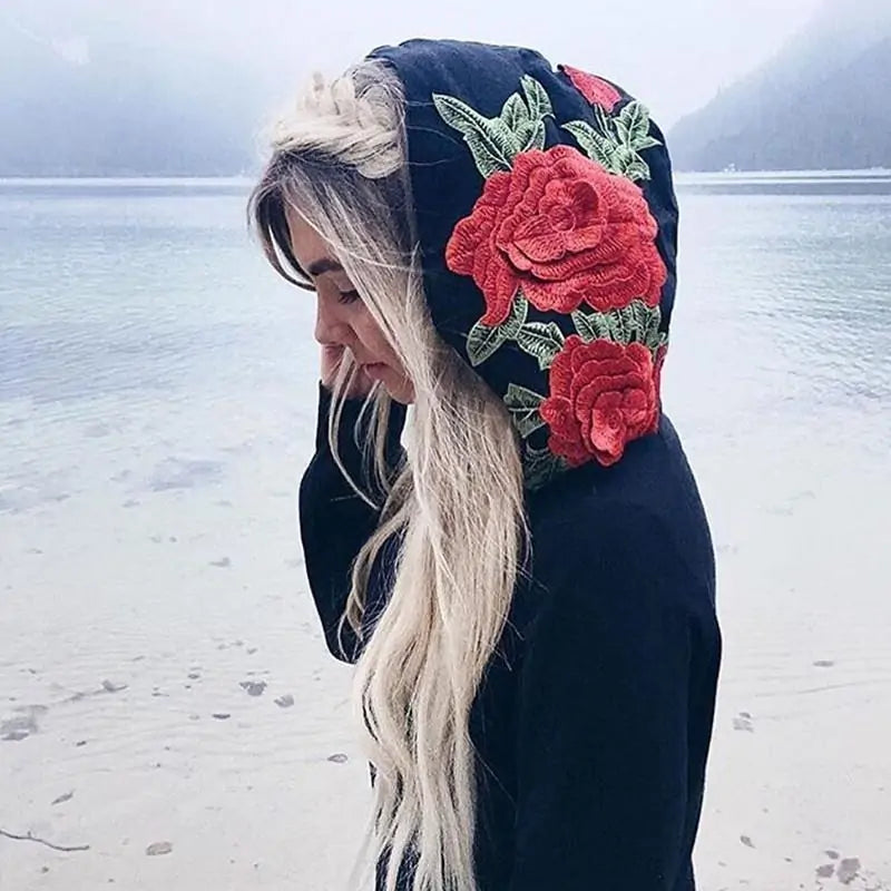 Embroidered Rose Hoody